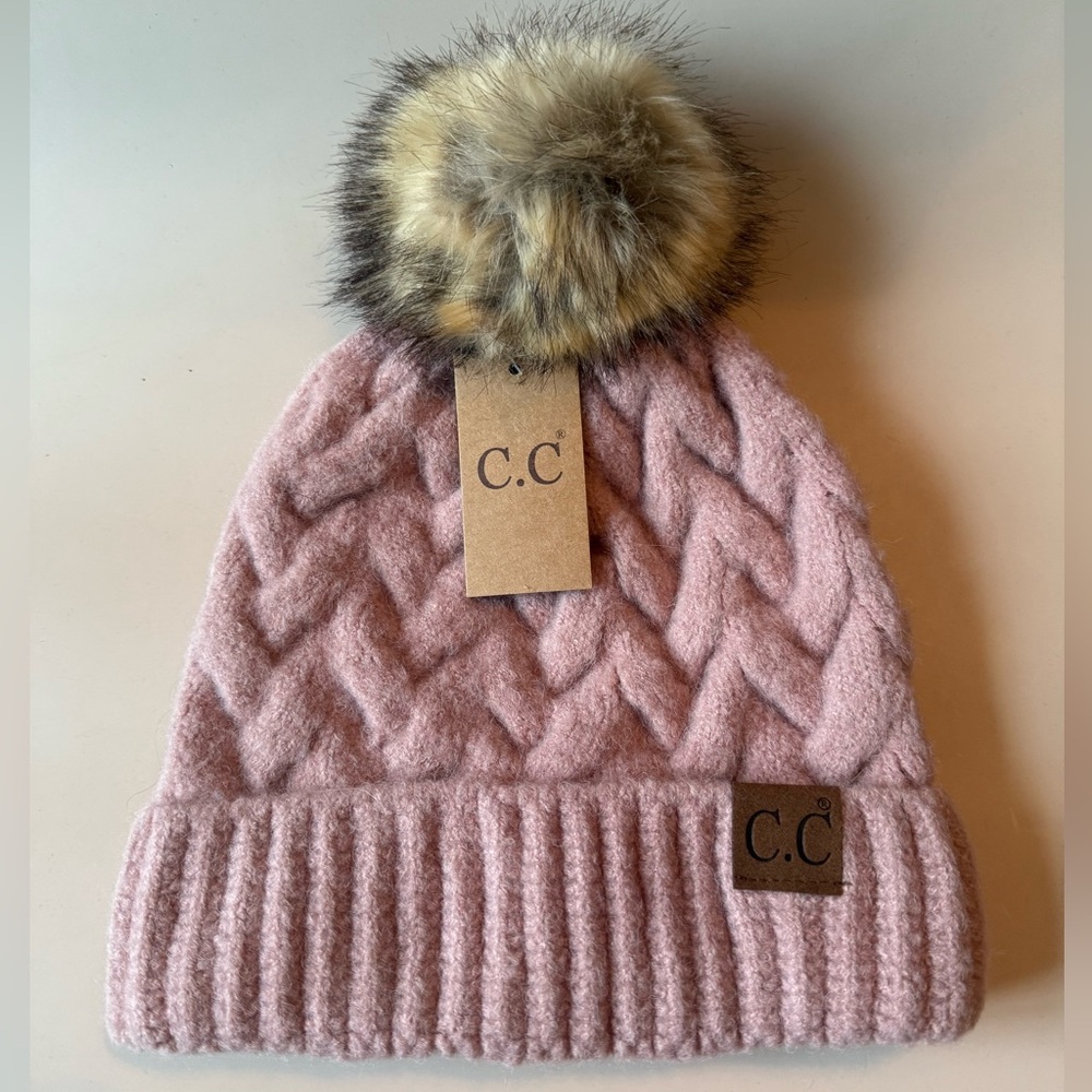C.C® Basket Weave Pom Beanie~Dusty Rose~NWT